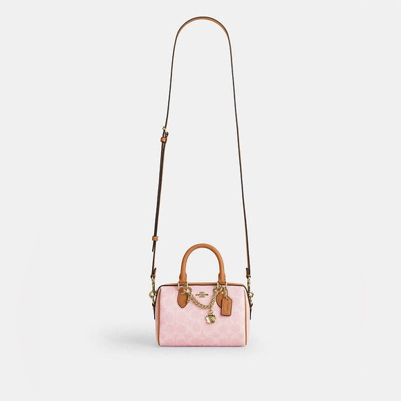 Coach Mini Rowan Crossbody Bag In Signature Canvas CEK79 Powder Pink Brown NWT - Picture 7 of 9